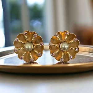 Vintage Coro Pink Rhinestone Screw Back Earrings